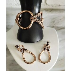 Giles & Brother G&B Rose Gold Cuff Link Bracelet w/ Dangling Loop Earrings Set‎